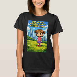 Cartoonmeisje verliest onschuld Verleden vs Toekom T-shirt
