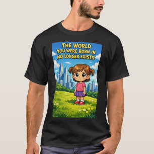 Cartoonmeisje verliest onschuld Verleden vs Toekom T-shirt