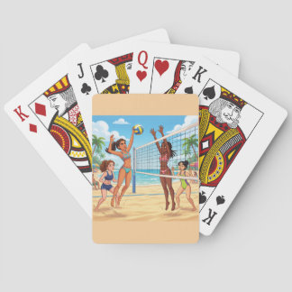 Cartoonmeisjes die strandvolleybal spelen pokerkaarten
