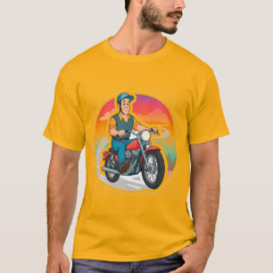 Cartoonmotorrijder op een motorfiets t-shirt