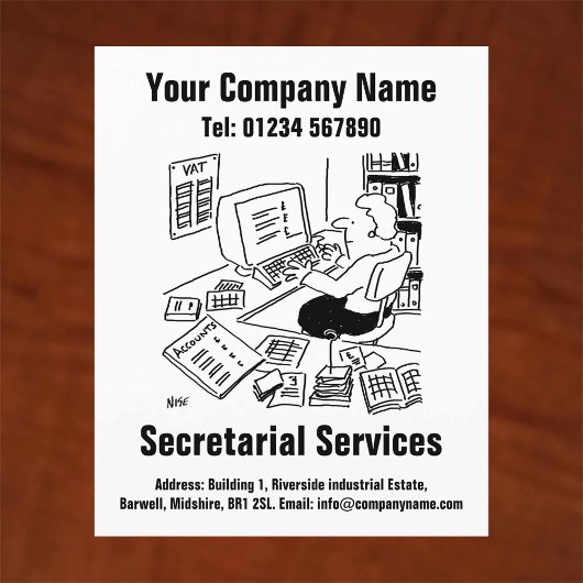 Cartoonontwerp secretariële diensten flyer