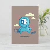 Cartoonpersonage handgetekend blauw monster kunst kaart (Staand voorkant)