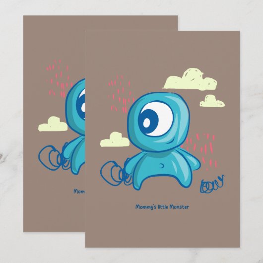 Cartoonpersonage handgetekend blauw monster kunst kaart (Voorkant / Achterkant)