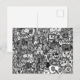 Cartoonpersonage handgetekend worppatroon briefkaart