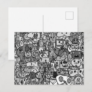 Cartoonpersonage handgetekend worppatroon briefkaart