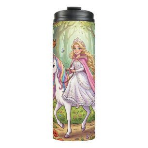 Cartoonprinses die op de eenhoorn rijdt thermosbeker