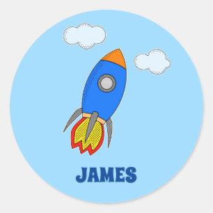 Cartoonraket in blauwe lucht babykamer decor bewer ronde sticker