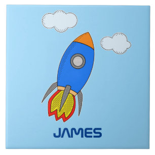 Cartoonraket in blauwe lucht babyspeelkamer decor tegeltje