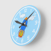 Cartoonraket in blauwe lucht kinderkamer decor ronde klok (Hoek)