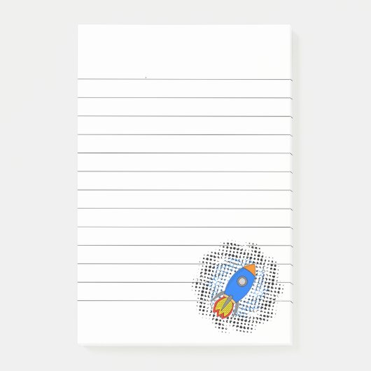 Cartoonraket met halftonen Galaxy omlijnd Post-it® Notes (Voorkant)