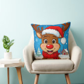 Cartoonrendier Met Kerstmanhoed Kussen (Stoel)