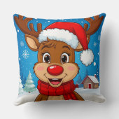 Cartoonrendier Met Kerstmanhoed Kussen (Achterkant)