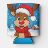 Cartoonrendier Met Kerstmannenhoed Blikjeskoeler (Voorkant)