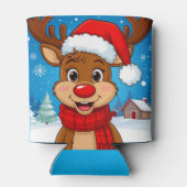 Cartoonrendier Met Kerstmannenhoed Blikjeskoeler (Achterkant)