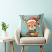 Cartoonrendier Met Kerstmannenhoed Kussen (Stoel)
