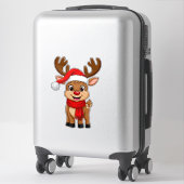 Cartoonrendier Met Kerstmannenhoed  Sticker (Koffer)