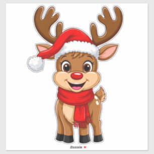Cartoonrendier Met Kerstmannenhoed  Sticker
