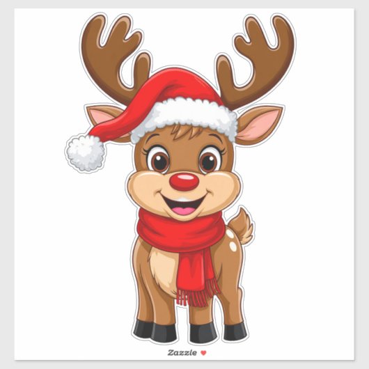 Cartoonrendier Met Kerstmannenhoed  Sticker (Vel)