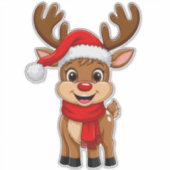 Cartoonrendier Met Kerstmannenhoed  Sticker (Voorkant)
