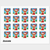 Cartoonrendier Met Kerstmannenhoed Vierkante Sticker (Vel)