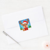Cartoonrendier Met Kerstmannenhoed Vierkante Sticker (Envelop)