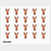 Cartoonrendier Met Kerstmannenhoed Vierkante Sticker (Vel)