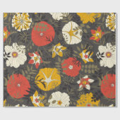 cartoons bladeren en bloemen op een donkere achter cadeaupapier (Vlak)