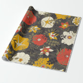 cartoons bladeren en bloemen op een donkere achter cadeaupapier (Uitgerold)