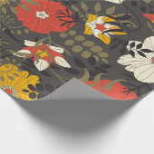 cartoons bladeren en bloemen op een donkere achter cadeaupapier (Hoek)