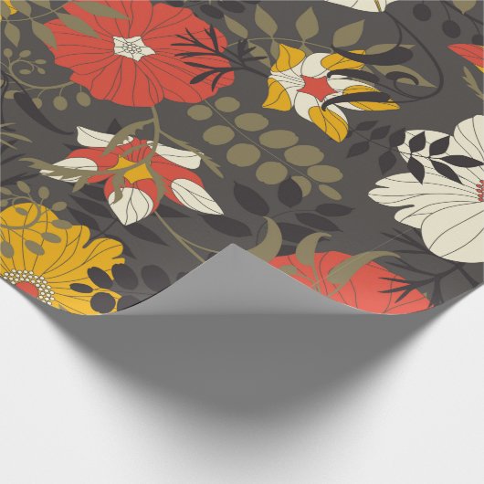 cartoons bladeren en bloemen op een donkere achter cadeaupapier (Hoek)