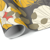 cartoons bladeren en bloemen op een donkere achter cadeaupapier (Rol Hoek)