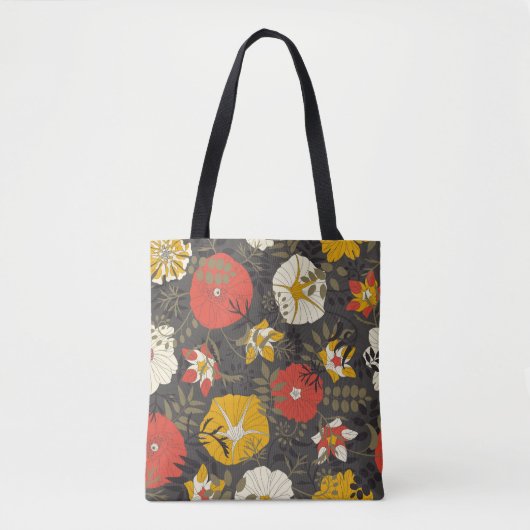 cartoons bladeren en bloemen op een donkere achter tote bag (Voorkant)