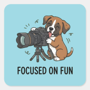 Cartoons Boxer Puppy Creatieve Fotografie Blauwe K Vierkante Sticker