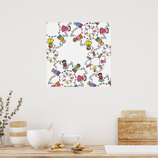 Cartoons Cute Gelukkige Kinderen Vrienden Rond de  Poster (Keuken)
