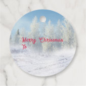 Cartoons dansen rond de kerstboom bedankjes labels (Achterkant)