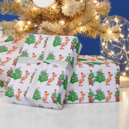 Cartoons dansen rond de kerstboom cadeaupapier