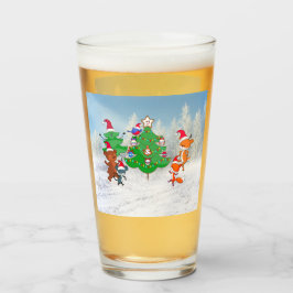 Cartoons dansen rond de kerstboom glas