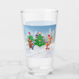 Cartoons dansen rond de kerstboom glas