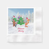 Cartoons dansen rond de kerstboom servet (Voorkant)