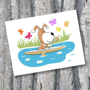 Cartoons Grappige Lieve Hond Puppy Kayakken Kayak  Briefkaart