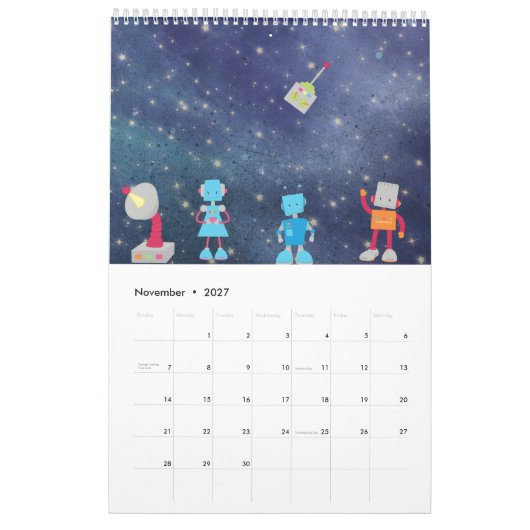 Cartoons in de ruimtecalender kalender (Nov 2027)