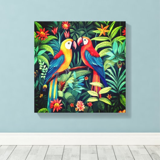 Cartoons in Oerwoud kunst Canvas Afdruk (Insitu (Houten vloer))