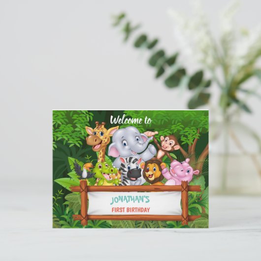 Cartoons safari uitnodiging briefkaart (Staand voorkant)