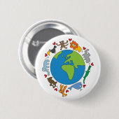Cartoons van van de wereld die van de vrede en li ronde button 5,7 cm (Voorkant /achterkant)