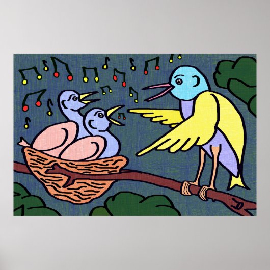 Cartoons vogels zingen in een boom poster (Voorkant)