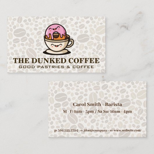 Cartoons voor Donut- en koffiebeker Visitekaartje (Voorkant / Achterkant)