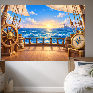 Cartoonschipdek Oceaan Avontuur Foto Spandoek