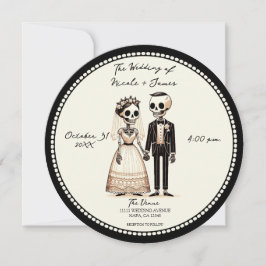 Cartoonskelet Bruid + Bruidegom Whimsical Huwelijk Kaart