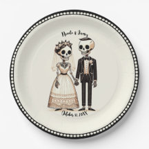 Cartoonskelet Bruid + Bruidegom Whimsical Huwelijk
