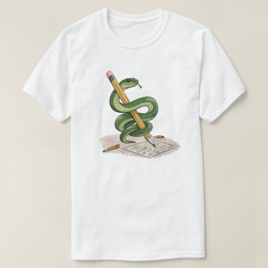 Cartoonslang rond potlood gewikkeld – met de hand t-shirt (Design voorkant)
